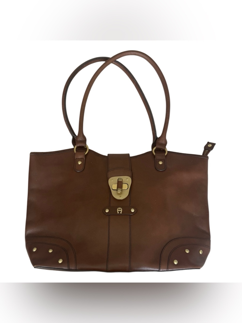 Etienne Aigner Chocolate Brown Classic Leather Tote with Gold Hardware